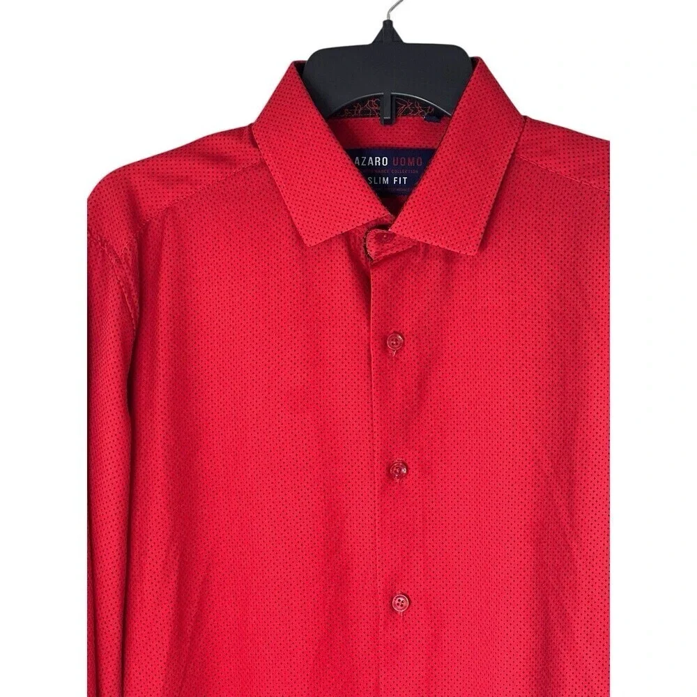 Azaro Uomo Men's Slim-Fit Black Red Long-Sleeve Dress Shirt Size Large